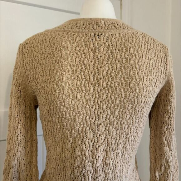 Y2K 2010s Ann Taylor Loft size XS Neutral Brown Open Knit Boho V Neck Sweater - Picture 6 of 7